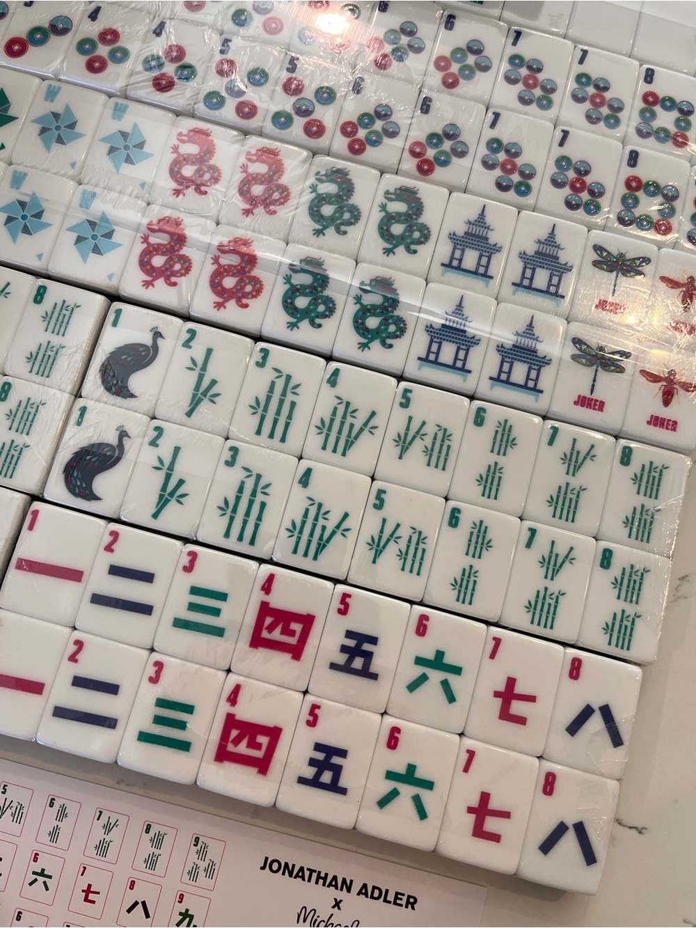 NWT Jonathan Adler Mahjong Tile Set w/ Matching Tassel Tile Bag Blue Teal & Dice - Picture 6 of 12